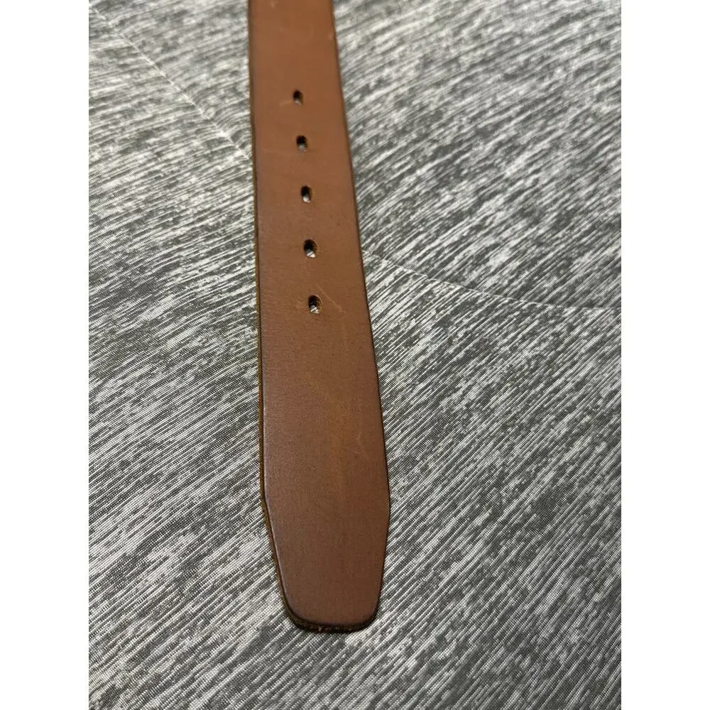 Vintage Timberland Brown Leather Belt Sz 32 Brass Buckle Western Workwear